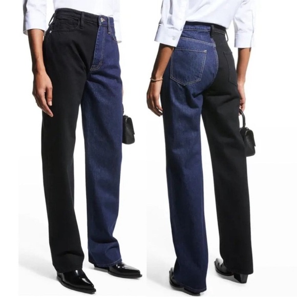 FRAME Le Jane Colorblock High Waist Relaxed Jeans (Dell Noir) - Picture 1 of 13